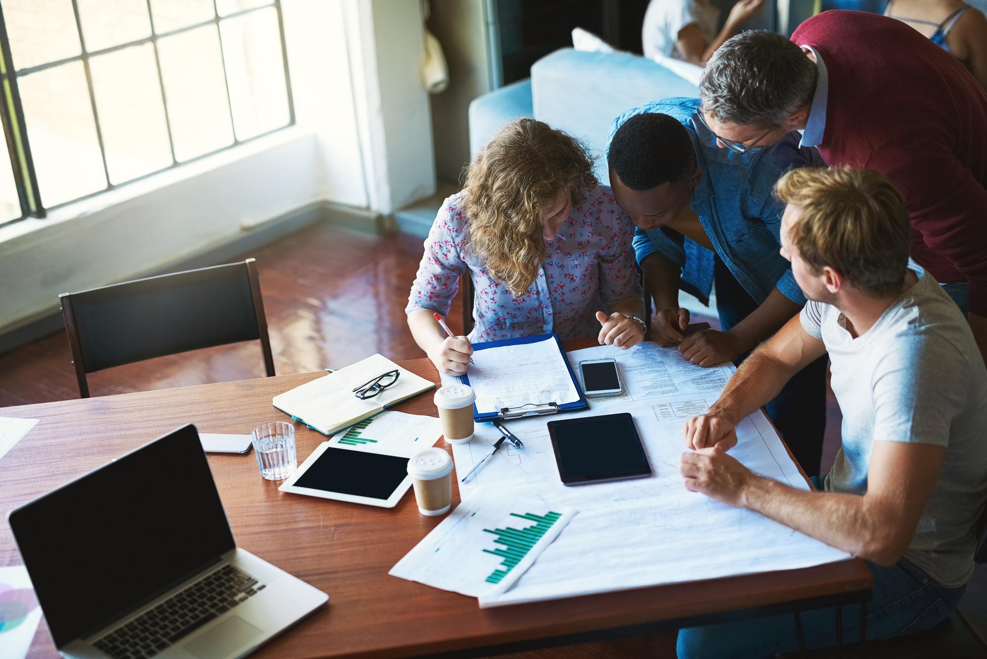 Workshop-Teilnehmer beim Üben von Budget-Tabellen